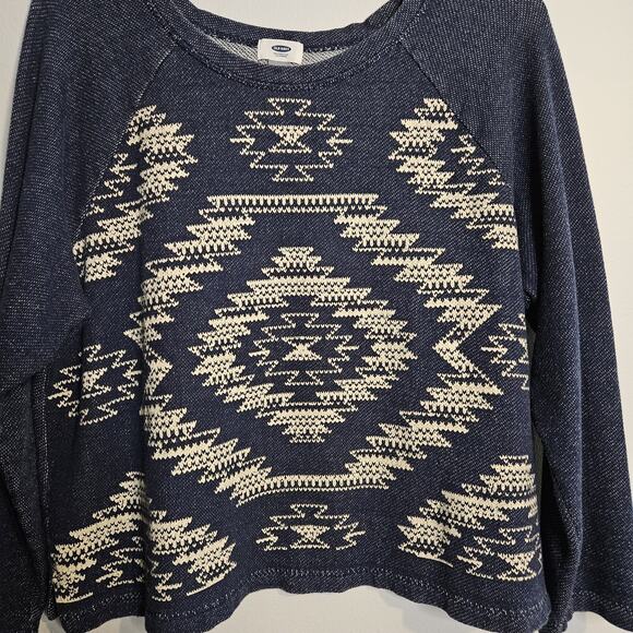 Old Navy Aztec Print Knit Pullover Top Blue Beige Size XL Cotton Blend Soft L/S - Picture 4 of 7